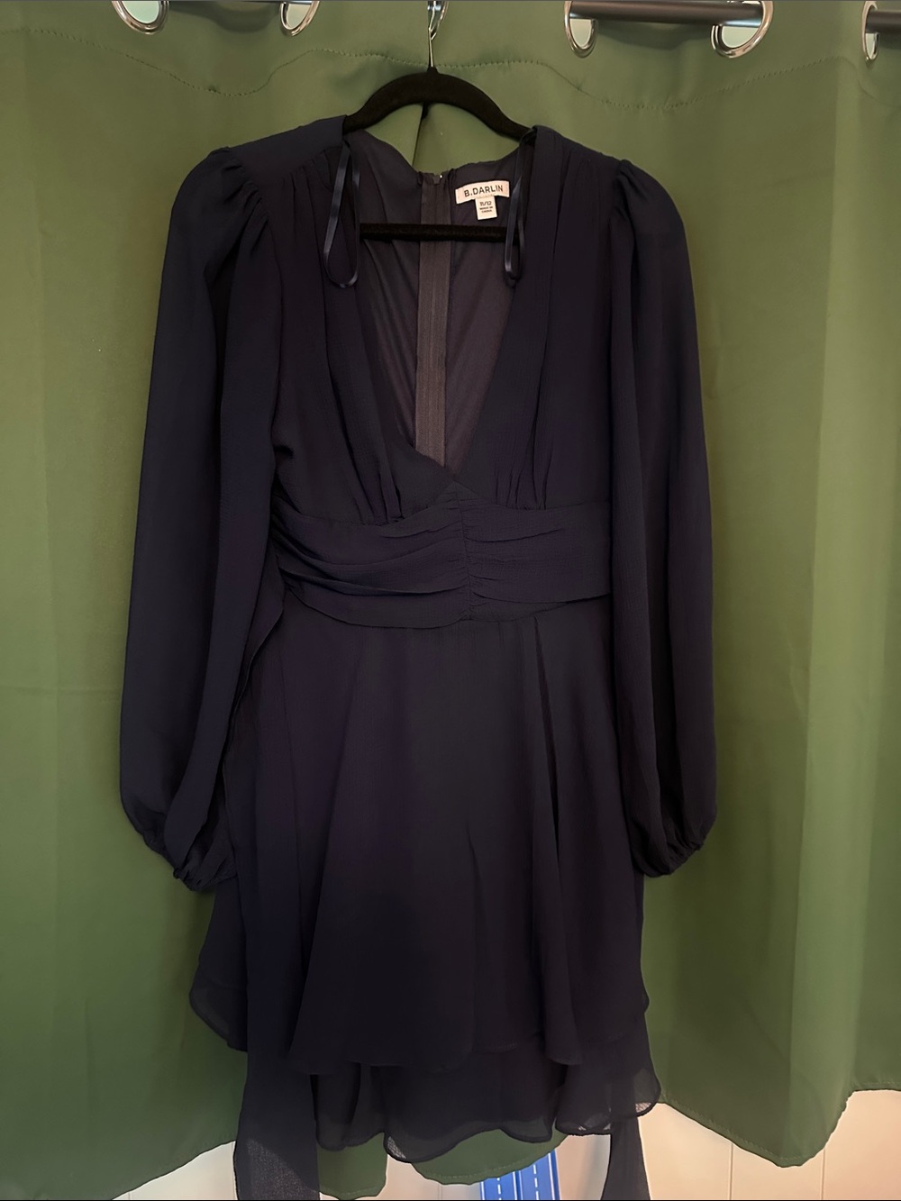 B Darlin Deep Navy Long-Sleeve V-Neck Layered Dress